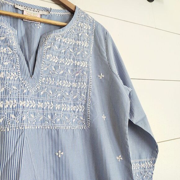 Gretchen Scott The Brooks Tunic Preppy Coastal Resortwear Blue Embroidered LARGE - Picture 5 of 11
